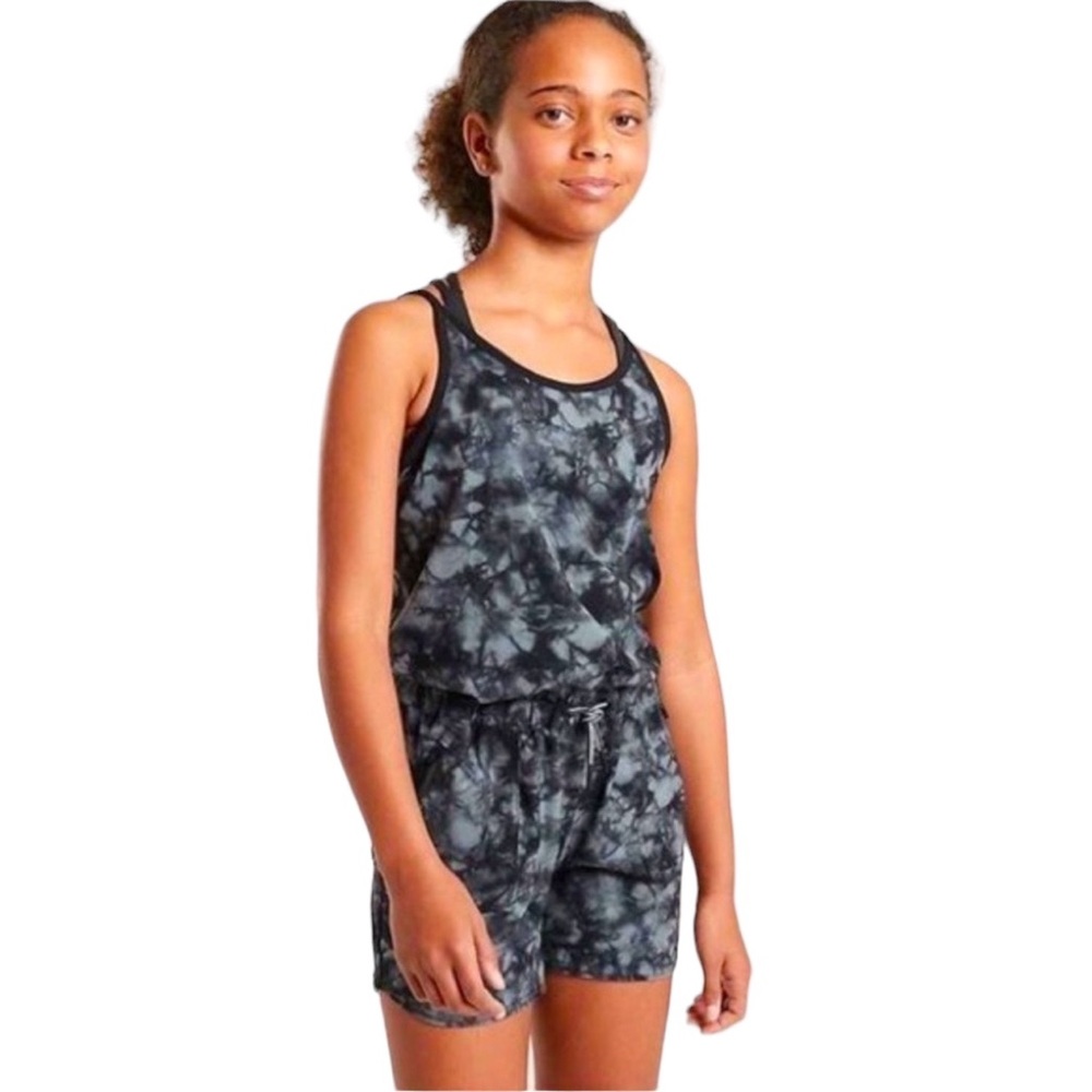 Athleta Girl Girls Black Tie Dye Romper Size L 12 Summer Camp Beach WORN ONCE